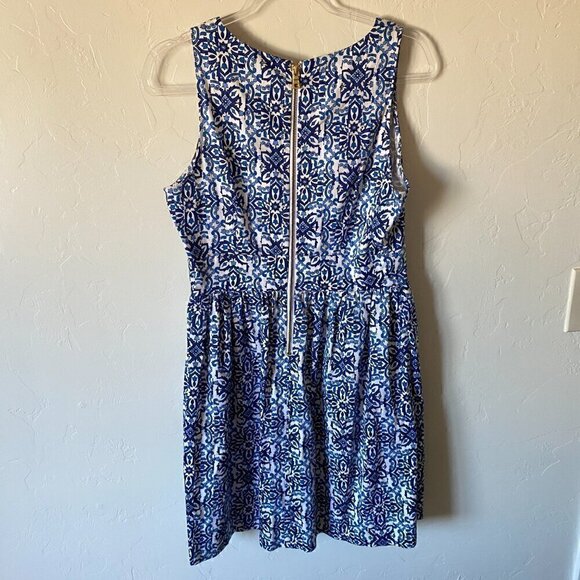 MILLY for DESIGN NATION Fit and Flare Blue White Floral Printed Dress - Picture 8 of 10